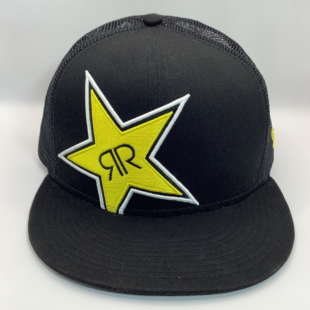 New Era 9Fifty RockStar Rock Star Snapback Mesh Truckers Cap Hat OS Black Yellow